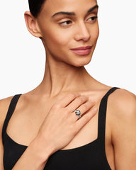 Cable Wrap Ring in Sterling Silver with Black Onyx and Pavé Diamonds, 11mm