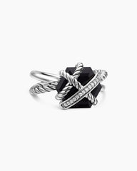 Cable Wrap Ring in Sterling Silver with Black Onyx and Pavé Diamonds, 11mm
