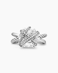 Cable Wrap Ring in Sterling Silver with Crystal and Pavé Diamonds, 11mm