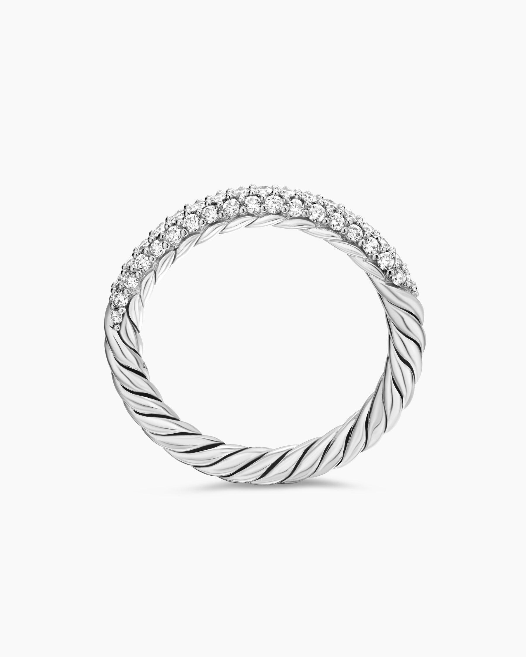 Petite Pavé Stack Ring in Sterling Silver with Diamonds, 3mm