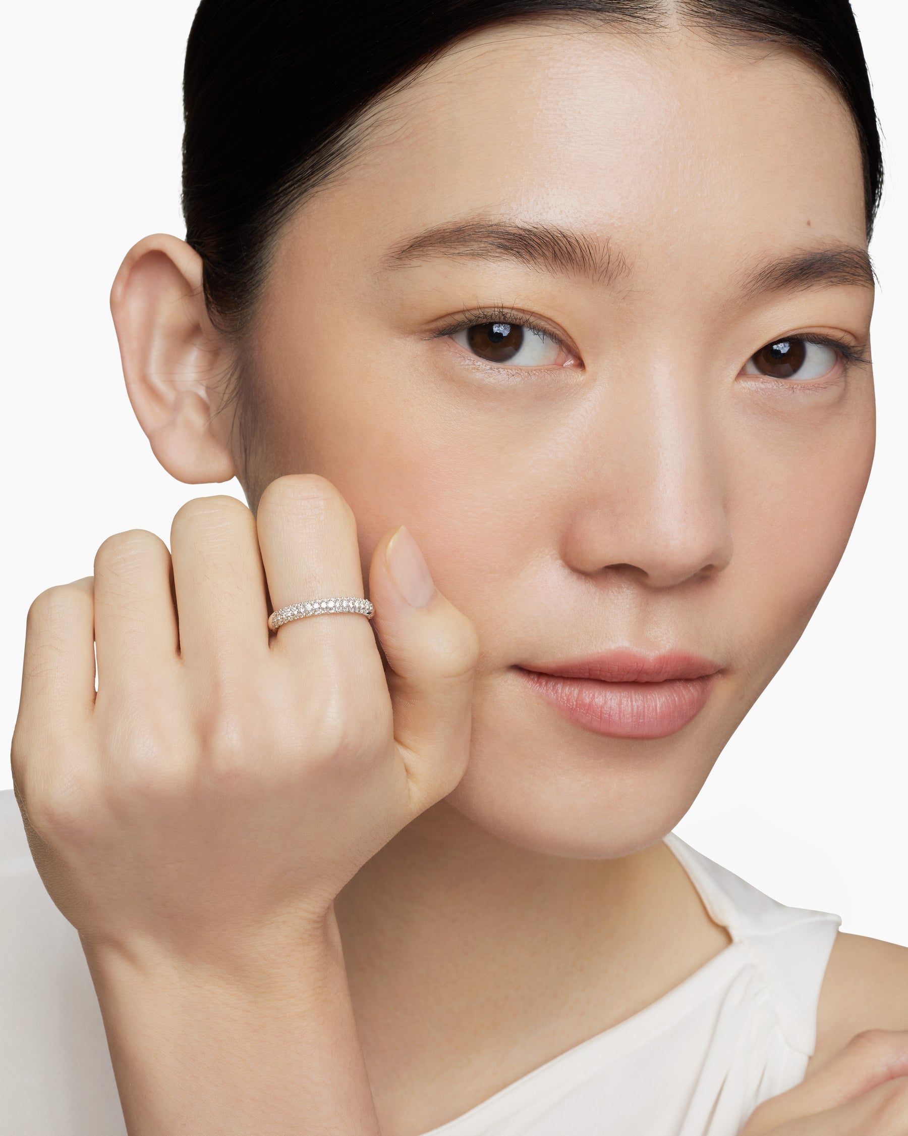 Petite Pavé Stack Ring in Sterling Silver with Diamonds, 3mm