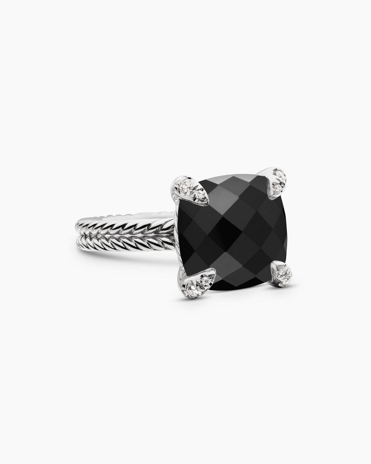 Chatelaine® Ring in Sterling Silver with Black Onyx and Diamonds, 11mm