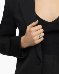 Chatelaine® Ring in Sterling Silver with Blue Topaz and Diamonds, 11mm