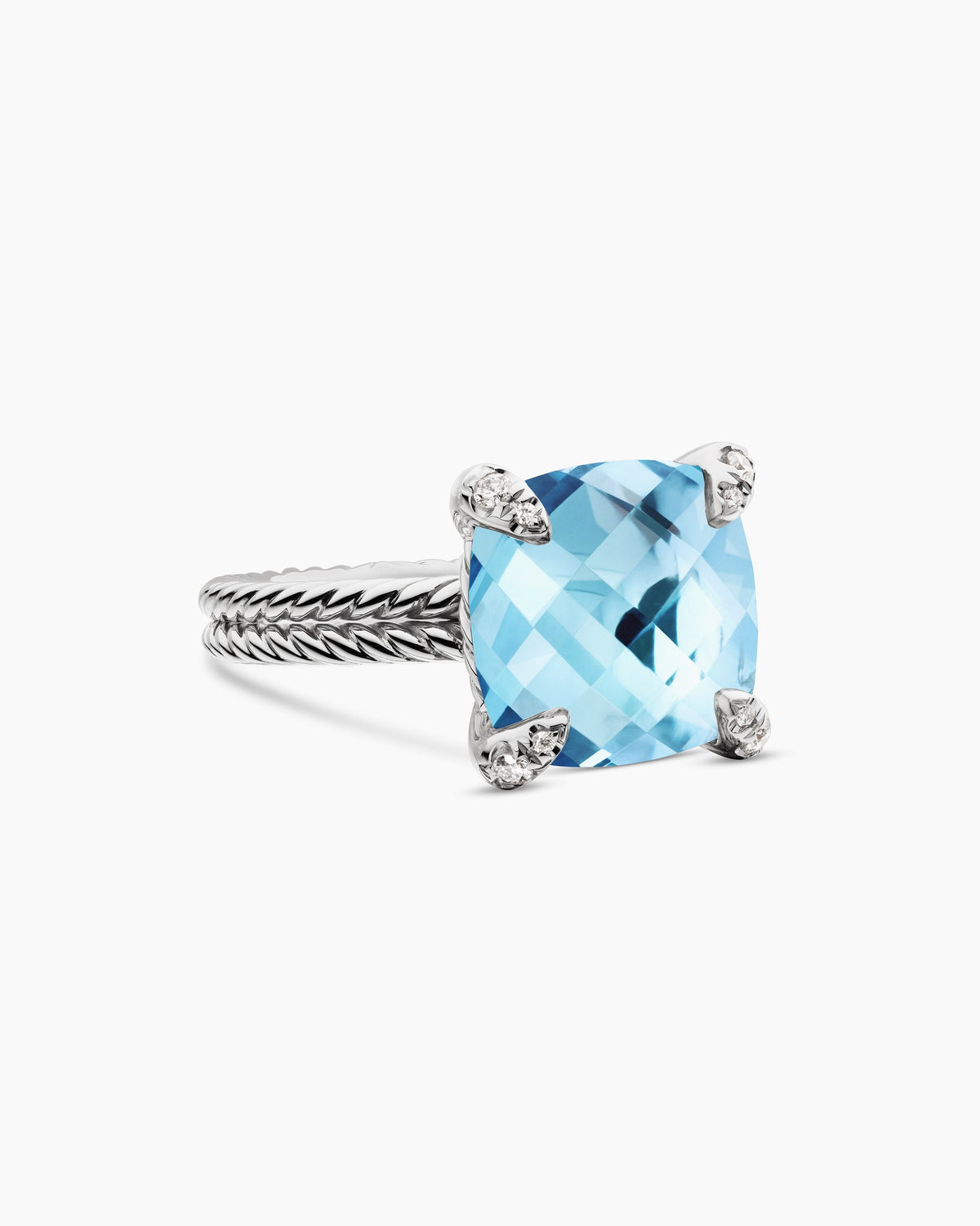 Chatelaine® Ring in Sterling Silver with Blue Topaz and Diamonds, 11mm