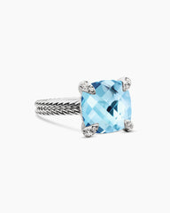 Chatelaine® Ring in Sterling Silver with Blue Topaz and Diamonds, 11mm
