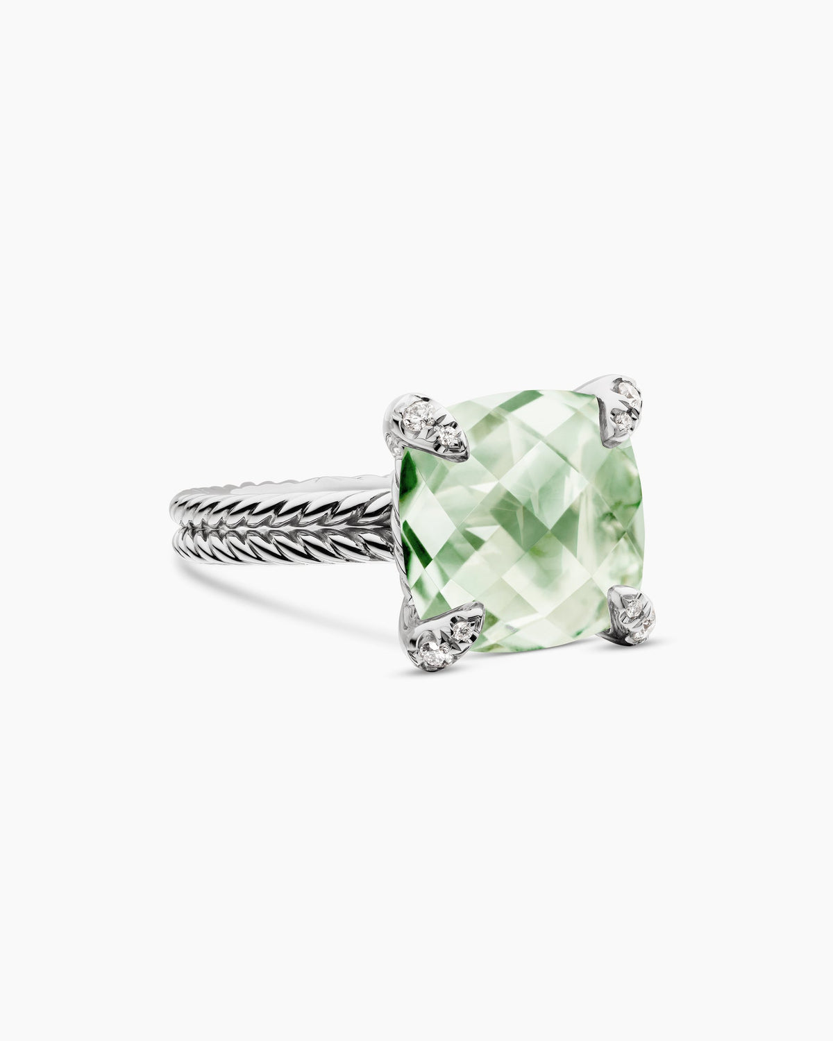 Chatelaine® Ring in Sterling Silver with Prasiolite and Diamonds, 11mm