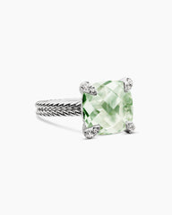 Chatelaine® Ring in Sterling Silver with Prasiolite and Diamonds, 11mm