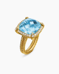Chatelaine® Pavé Bezel Ring in 18K Yellow Gold with Blue Topaz and Diamonds, 14mm