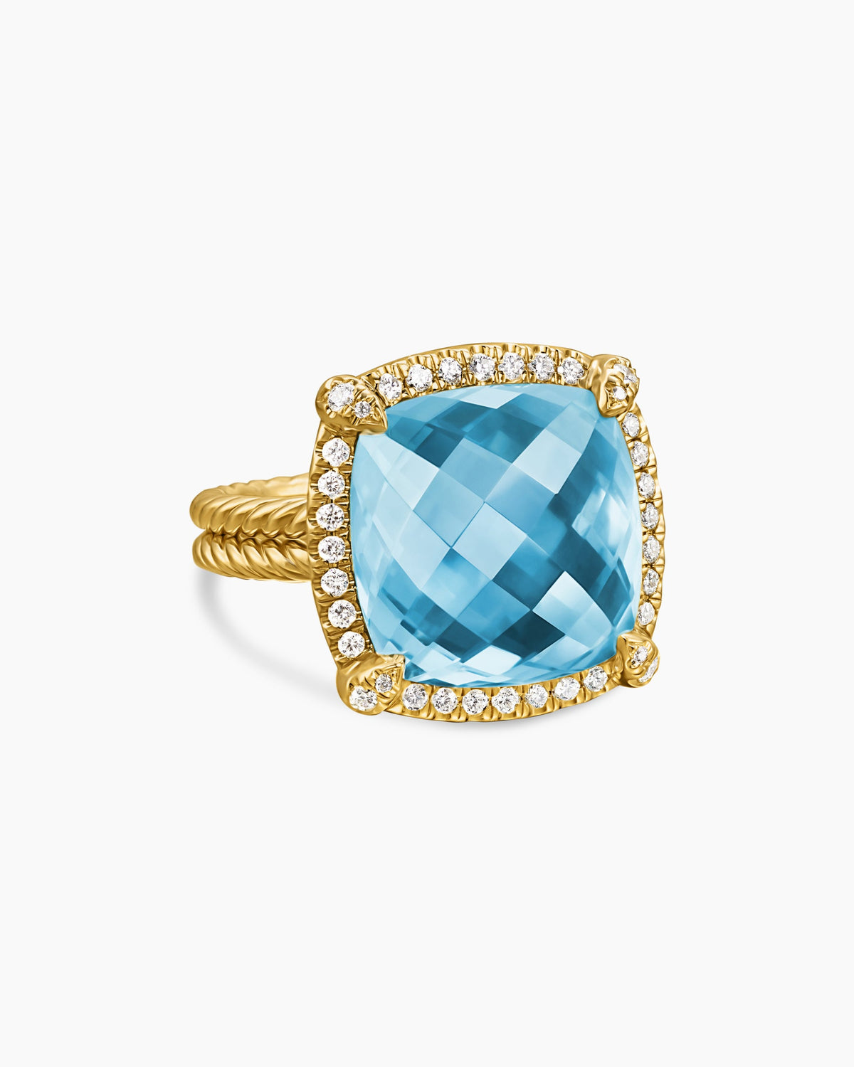 Chatelaine® Pavé Bezel Ring in 18K Yellow Gold with Blue Topaz and Diamonds, 14mm