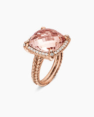 Chatelaine® Pavé Bezel Ring in 18K Rose Gold with Morganite and Diamonds, 14mm