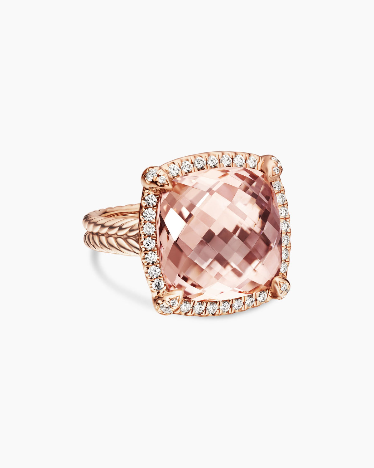 Chatelaine® Pavé Bezel Ring in 18K Rose Gold with Morganite and Diamonds, 14mm