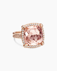 Chatelaine® Pavé Bezel Ring in 18K Rose Gold with Morganite and Diamonds, 14mm