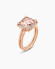 Chatelaine® Pavé Bezel Ring in 18K Rose Gold with Morganite and Diamonds, 9mm