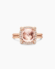 Chatelaine® Pavé Bezel Ring in 18K Rose Gold with Morganite and Diamonds, 9mm