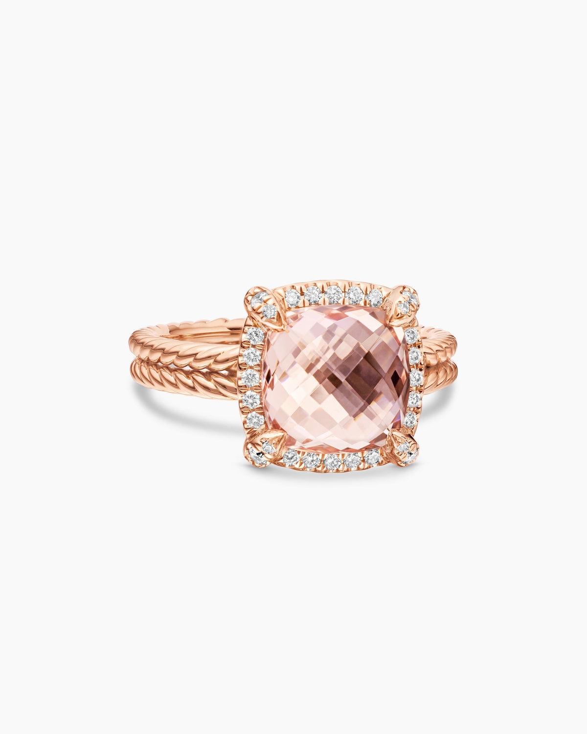 Chatelaine® Pavé Bezel Ring in 18K Rose Gold with Morganite and Diamonds, 9mm