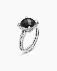 Chatelaine® Pavé Bezel Ring in Sterling Silver with Black Onyx and Diamonds, 9mm