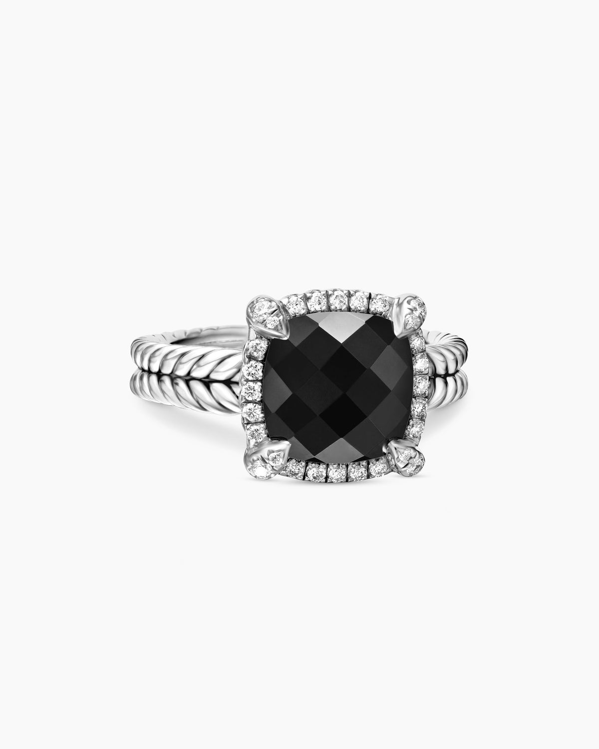 Chatelaine® Pavé Bezel Ring in Sterling Silver with Black Onyx and Diamonds, 9mm