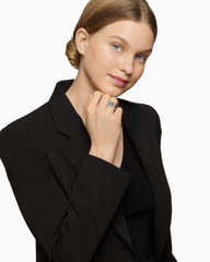 Chatelaine® Pavé Bezel Ring in Sterling Silver with Hampton Blue Topaz and Diamonds, 9mm