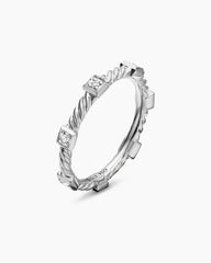 Cable Collectibles® Stations Stack Ring in 18K White Gold with Diamonds, 2mm