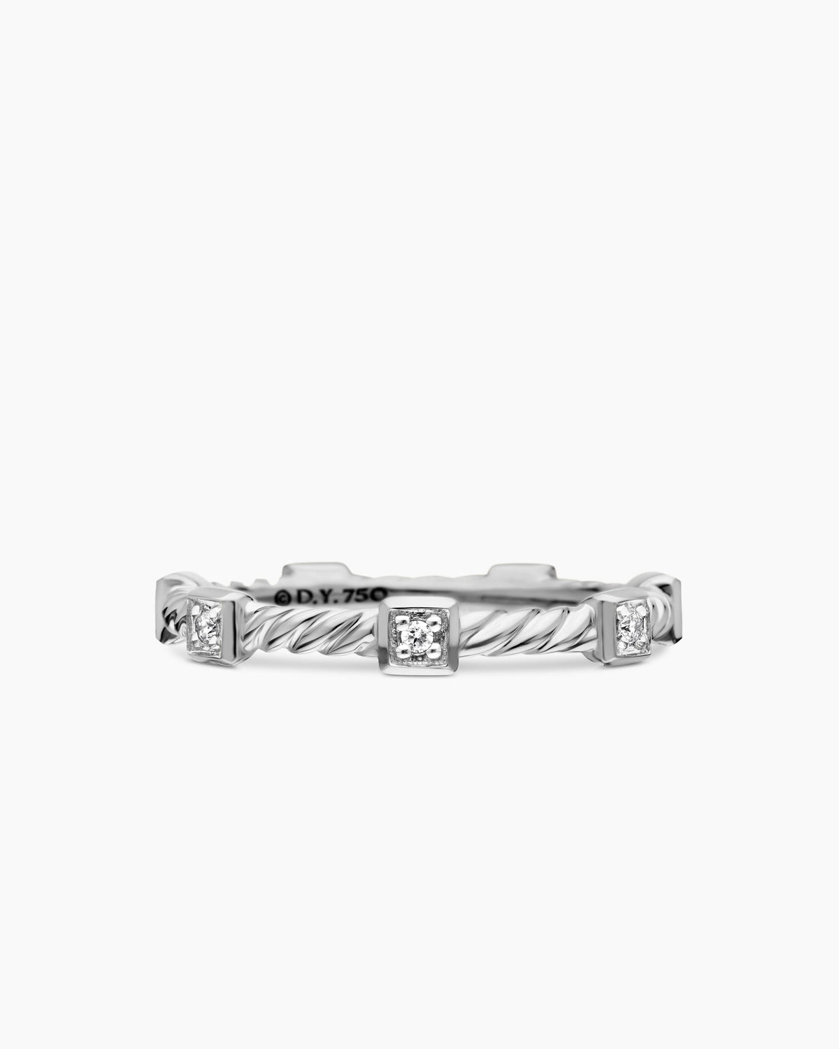 Cable Collectibles® Stations Stack Ring in 18K White Gold with Diamonds, 2mm