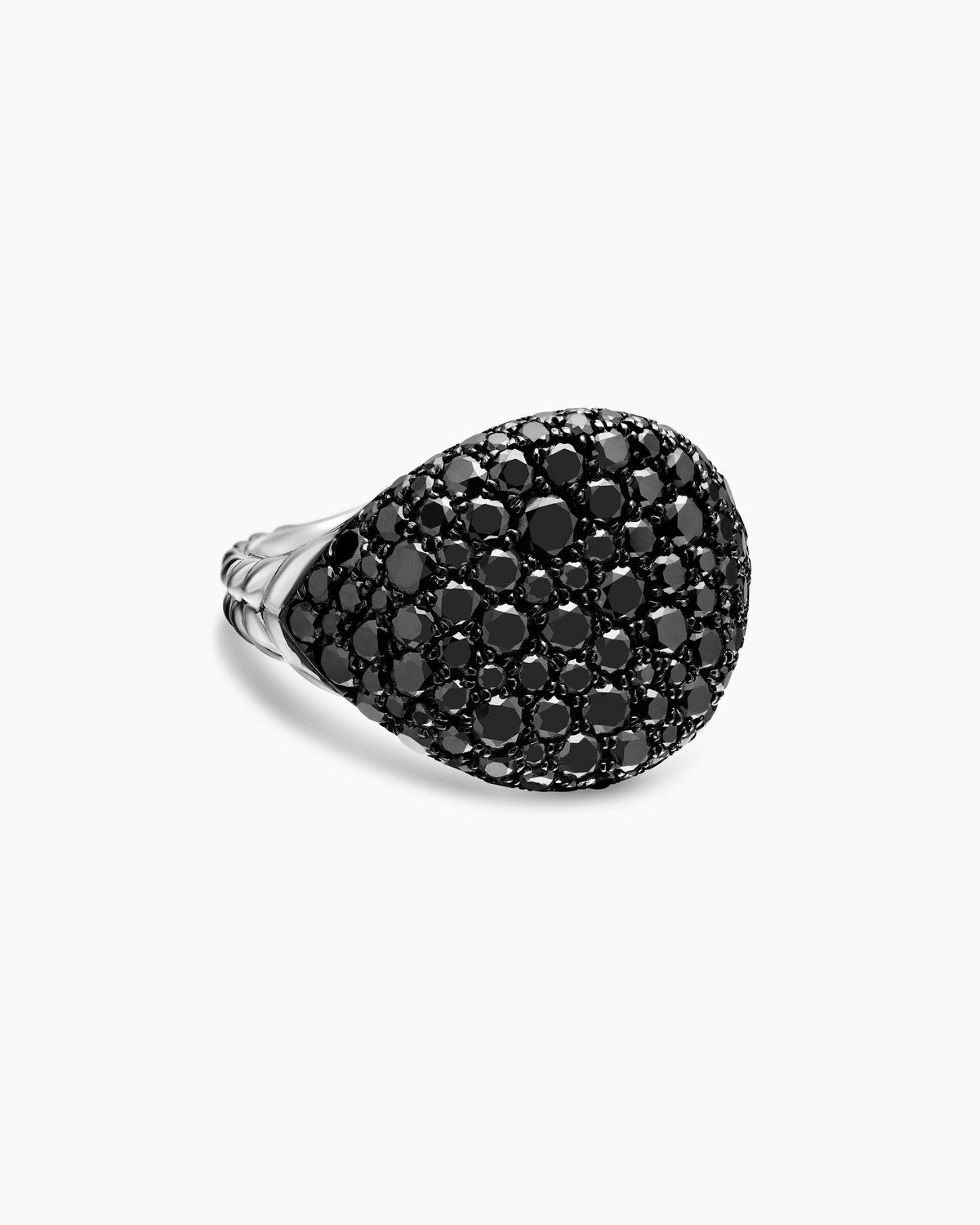 Pavé Pinky Ring in 18K White Gold with Black Diamonds, 13mm