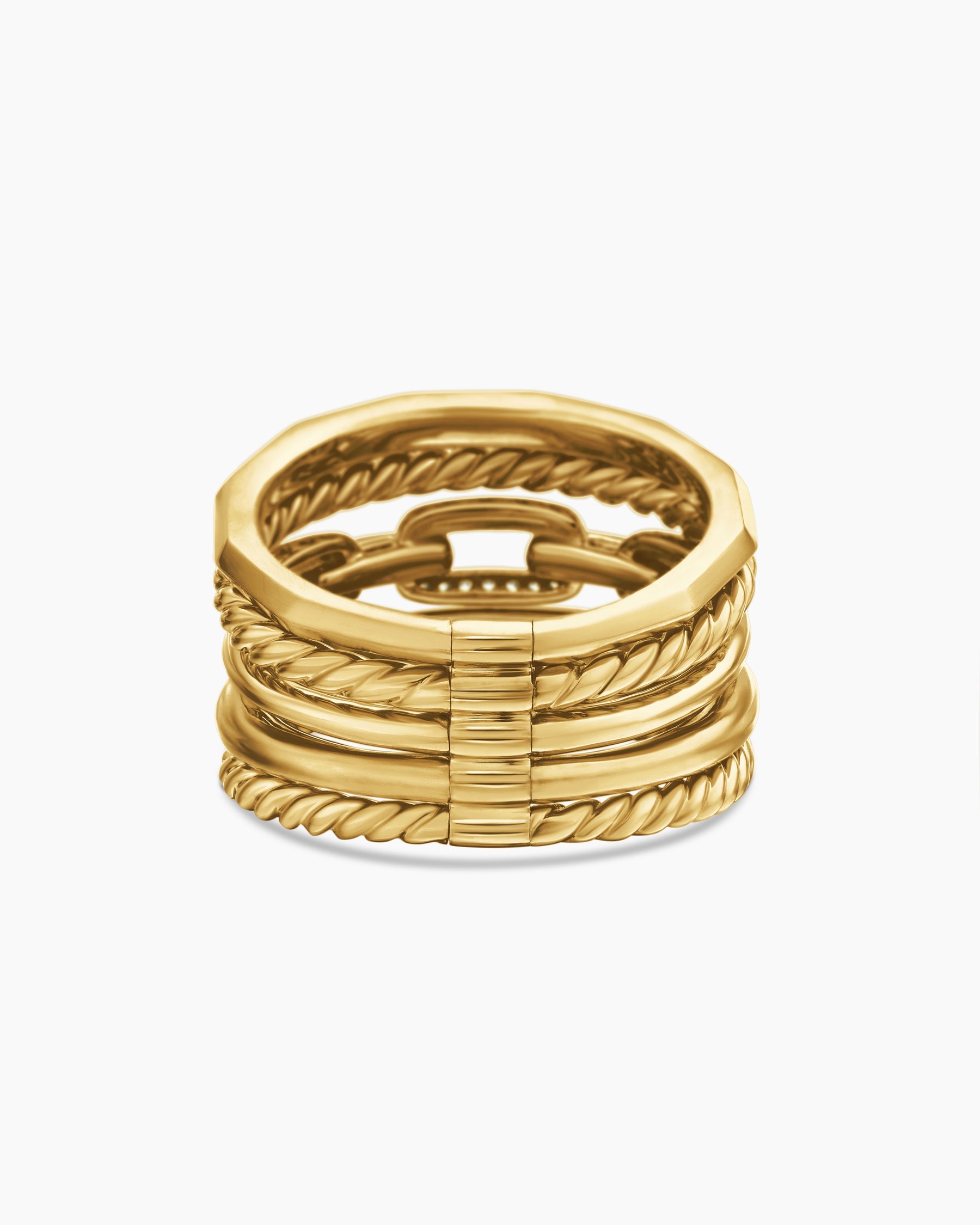 Stax Five Row Ring in 18K Yellow Gold with Diamonds, 15mm
