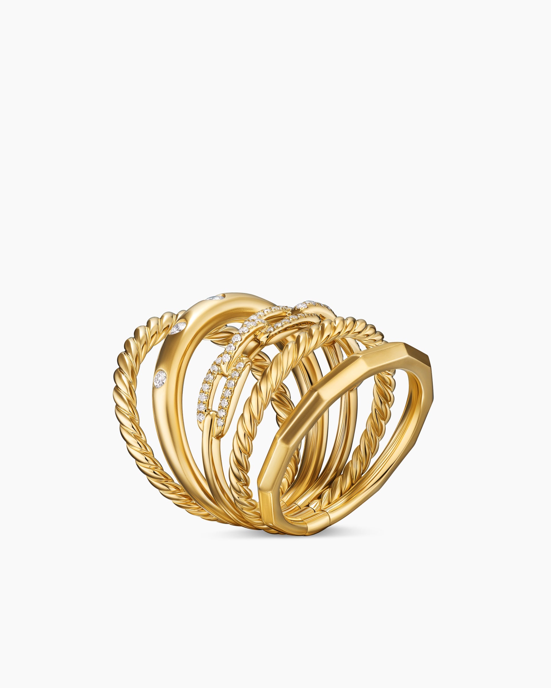 Stax Five Row Ring in 18K Yellow Gold with Diamonds, 15mm