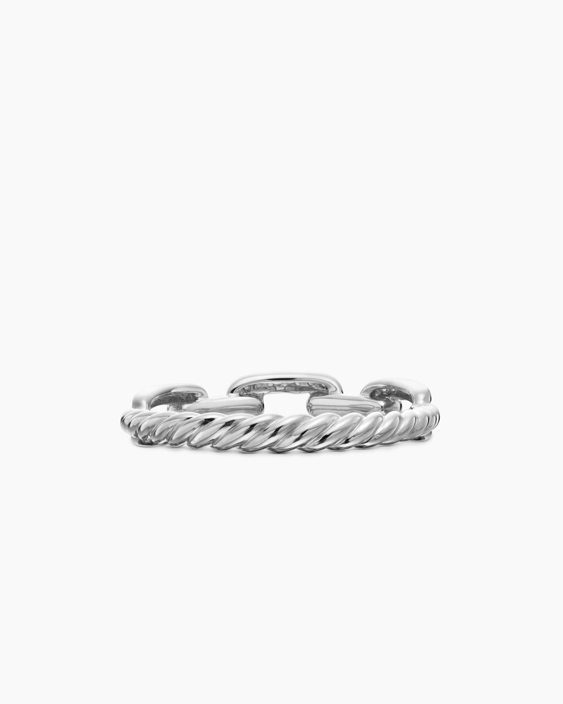 Stax Chain Link Ring in 18K White Gold with Diamonds, 4.5mm