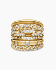Stax Five Row Ring in 18K Yellow Gold with Diamonds, 21mm