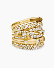 Stax Five Row Ring in 18K Yellow Gold with Diamonds, 21mm