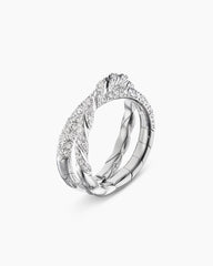 Sculpted Cable Flex Two Row Ring in 18K White Gold with Diamonds, 16mm