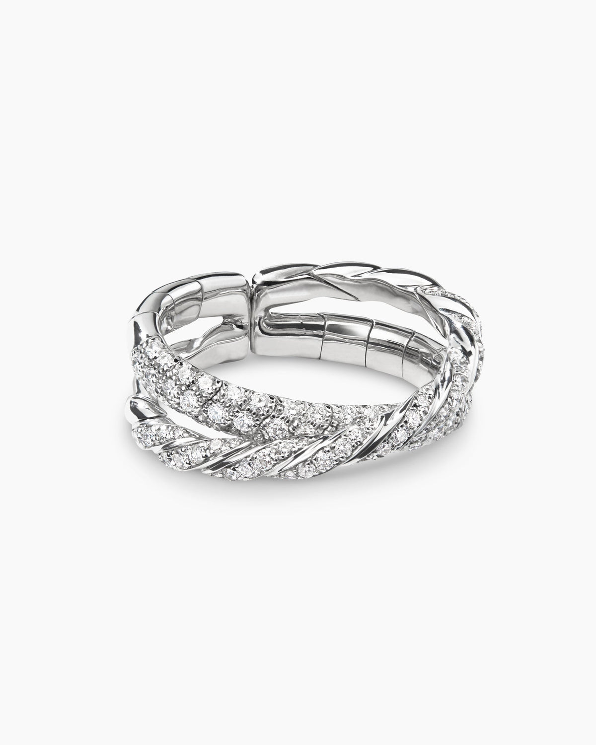 Sculpted Cable Flex Two Row Ring in 18K White Gold with Diamonds, 16mm