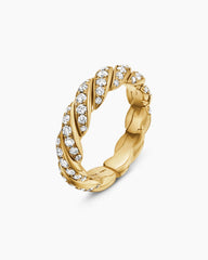 Sculpted Cable Flex Band Ring in 18K Yellow Gold with Diamonds, 5mm