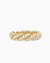 Sculpted Cable Flex Band Ring in 18K Yellow Gold with Diamonds, 5mm