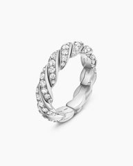 Sculpted Cable Flex Band Ring in 18K White Gold with Diamonds, 5mm