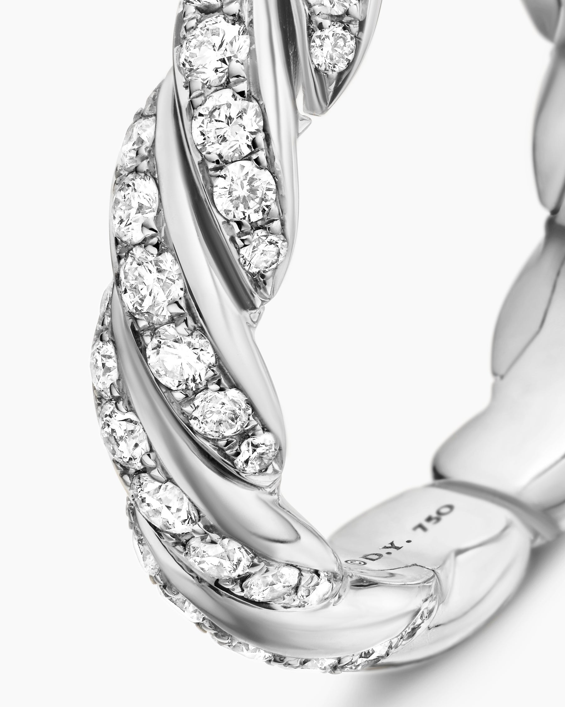 Sculpted Cable Flex Band Ring in 18K White Gold with Diamonds, 5mm