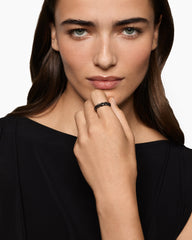 Sculpted Cable Flex Band Ring in 18K White Gold with Black Rhodium and Black Diamonds, 5mm