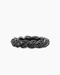 Sculpted Cable Flex Band Ring in 18K White Gold with Black Rhodium and Black Diamonds, 5mm
