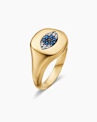 Cable Collectibles® Evil Eye Pinky Ring in 18K Yellow Gold with Pavé Sapphires and Diamonds, 9.7mm
