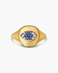 Cable Collectibles® Evil Eye Pinky Ring in 18K Yellow Gold with Pavé Sapphires and Diamonds, 9.7mm