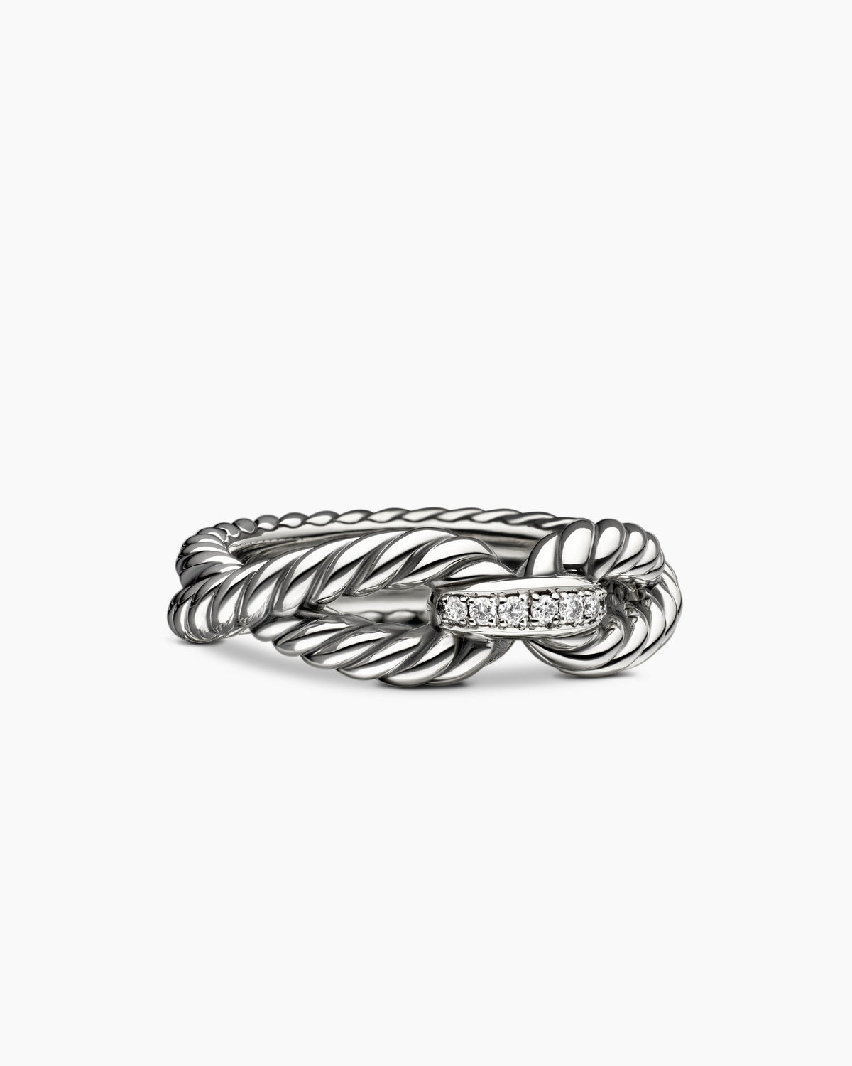 Cable Loop Band Ring in Sterling Silver with Diamonds, 7mm