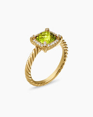 Petite Chatelaine® Pavé Bezel Ring in 18K Yellow Gold with Peridot and Diamonds, 7mm