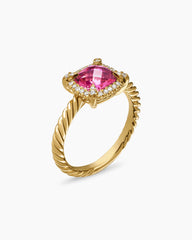 Petite Chatelaine® Pavé Bezel Ring in 18K Yellow Gold with Pink Tourmaline and Diamonds, 7mm