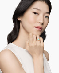 Petite Chatelaine® Pavé Bezel Ring in 18K Yellow Gold with Turquoise and Diamonds, 7mm