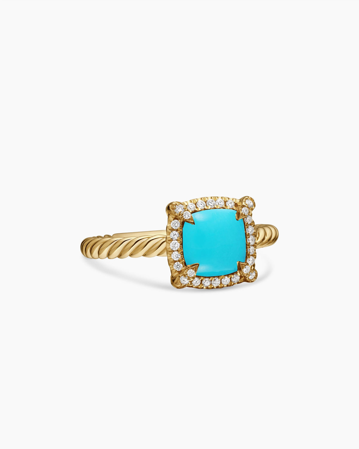 Petite Chatelaine® Pavé Bezel Ring in 18K Yellow Gold with Turquoise and Diamonds, 7mm