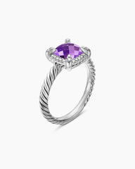 Petite Chatelaine® Pavé Bezel Ring in Sterling Silver with Amethyst and Diamonds, 7mm