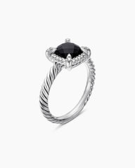 Petite Chatelaine® Pavé Bezel Ring in Sterling Silver with Black Onyx and Diamonds, 7mm