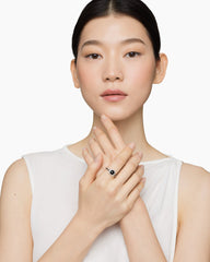 Petite Chatelaine® Pavé Bezel Ring in Sterling Silver with Black Onyx and Diamonds, 7mm