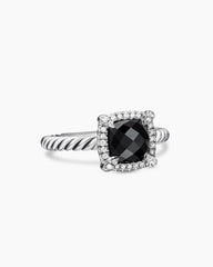 Petite Chatelaine® Pavé Bezel Ring in Sterling Silver with Black Onyx and Diamonds, 7mm