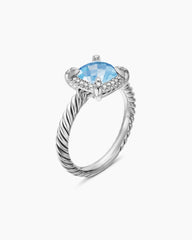 Petite Chatelaine® Pavé Bezel Ring in Sterling Silver with Blue Topaz and Diamonds, 7mm